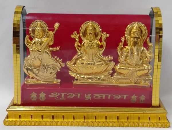 Laxmi Ganesh ma Sarsawati Gold Plated Idol