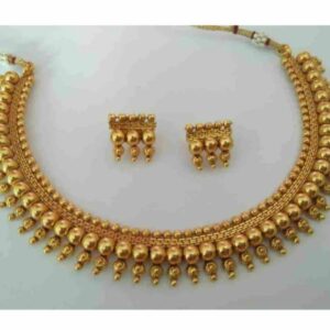 Gyaan Jewels Handmade Gold Plated Copper Earring and Necklace Set Gold Free Size