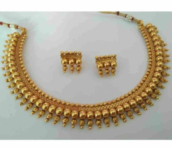 Gyaan Jewels Handmade Gold Plated Copper Earring and Necklace Set Gold Free Size